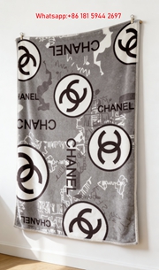 Chanel Grey Sketch CC Logo Flannel Throw Blanket IMG_7070